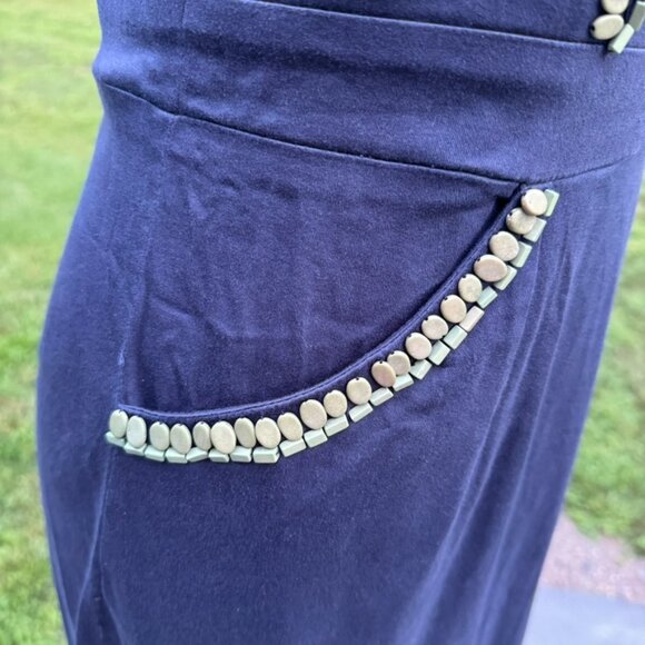 Gretchen Scott Navy Blue~Green Beaded Sleeveless Dress Size XS - Picture 9 of 12